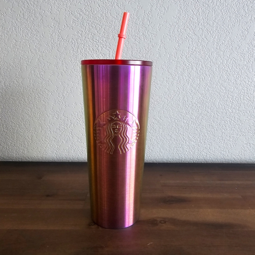 NWT Starbucks Ombre Pink Oil Slick Stainless Steel Tumbler Cup 24oz
